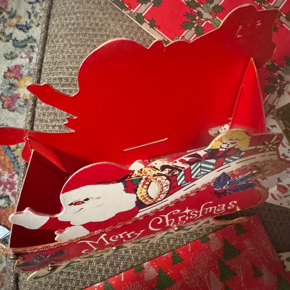 VINTAGE🎅.   Santa's Sleigh  Christmas Decor and Vintage Christmas gift wrap. - Picture 3 of 8